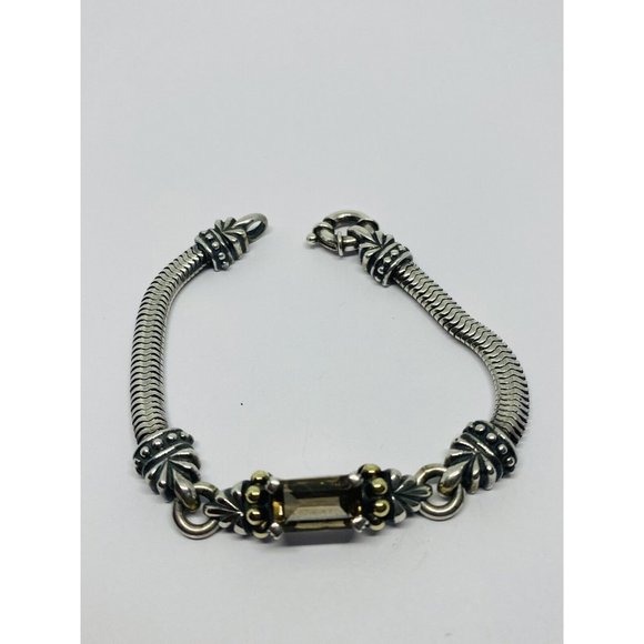 LAGOS STERLING SILVER 925 AND 18K 750 CAVIAR SMOKEY TOPAZ BRACELET 7.25”